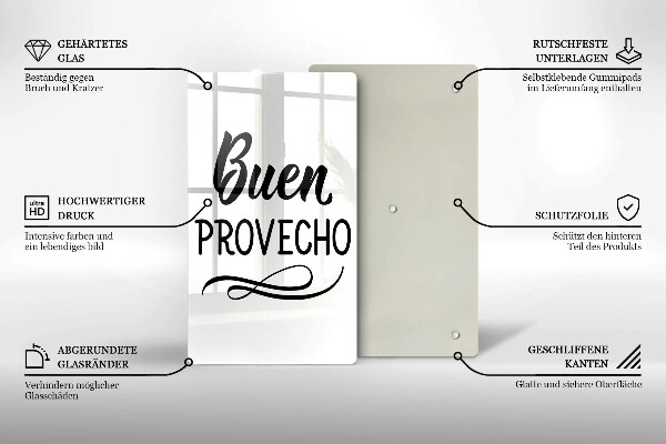 Chopping board glass The inscription Buen Provecho