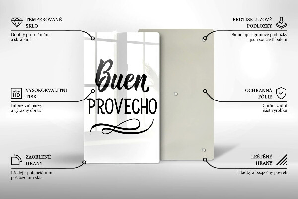 Chopping board glass The inscription Buen Provecho