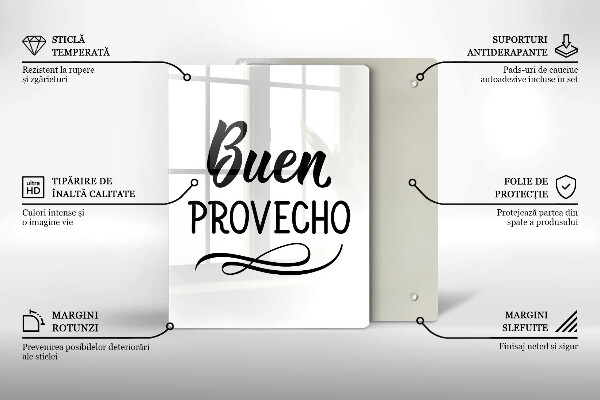 Chopping board glass The inscription Buen Provecho