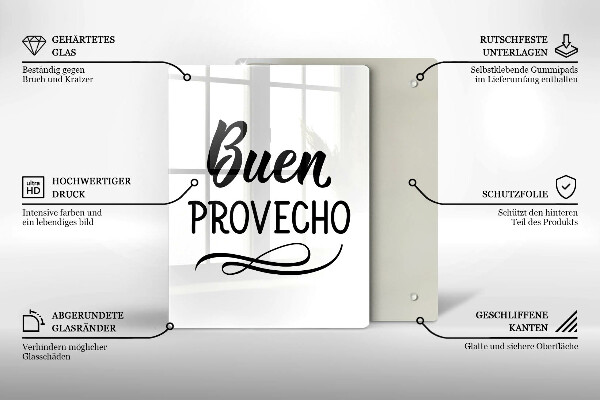 Chopping board glass The inscription Buen Provecho