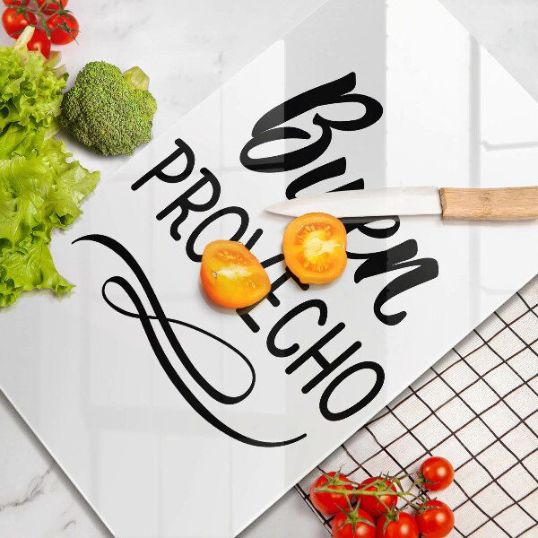 Chopping board glass The inscription Buen Provecho
