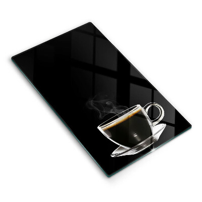 Chopping board glass A glass of hot coffee