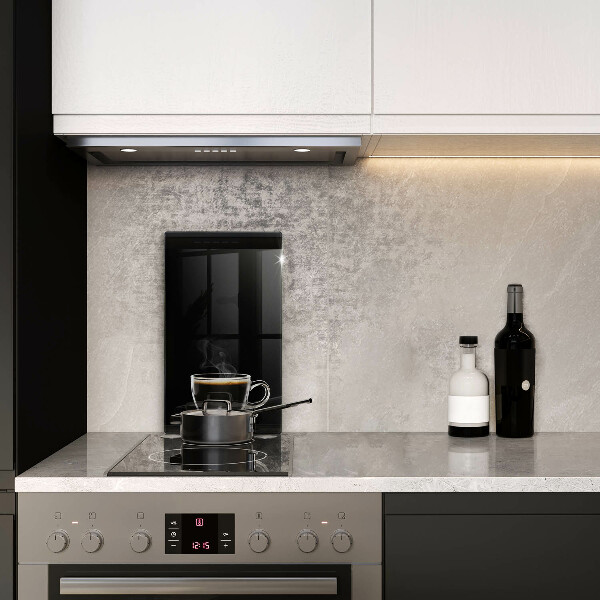 Chopping board glass A glass of hot coffee