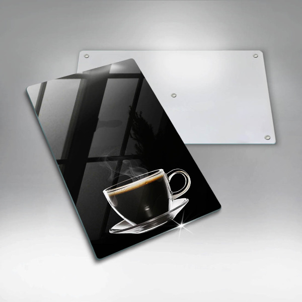 Chopping board glass A glass of hot coffee