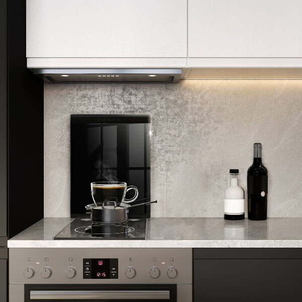 Chopping board glass A glass of hot coffee