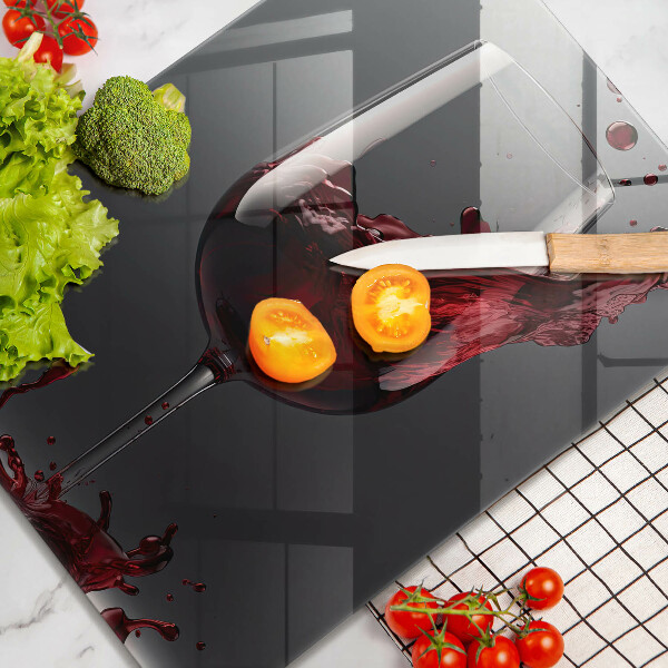 Chopping board glass Red wine in a glass