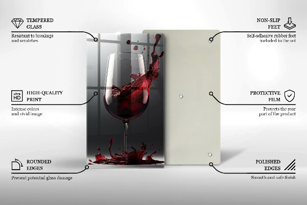 Chopping board glass Red wine in a glass