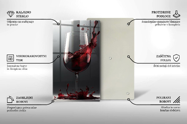 Chopping board glass Red wine in a glass