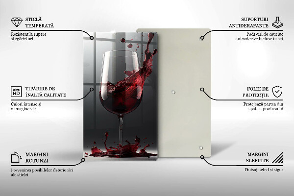 Chopping board glass Red wine in a glass