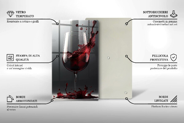Chopping board glass Red wine in a glass