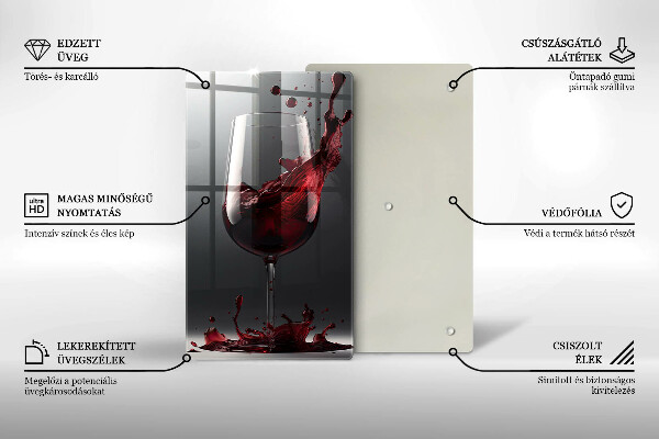Chopping board glass Red wine in a glass