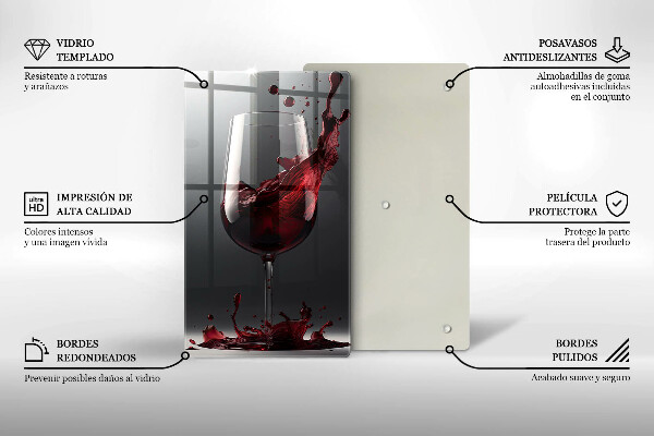Chopping board glass Red wine in a glass