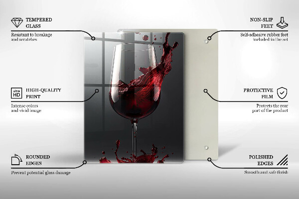 Chopping board glass Red wine in a glass