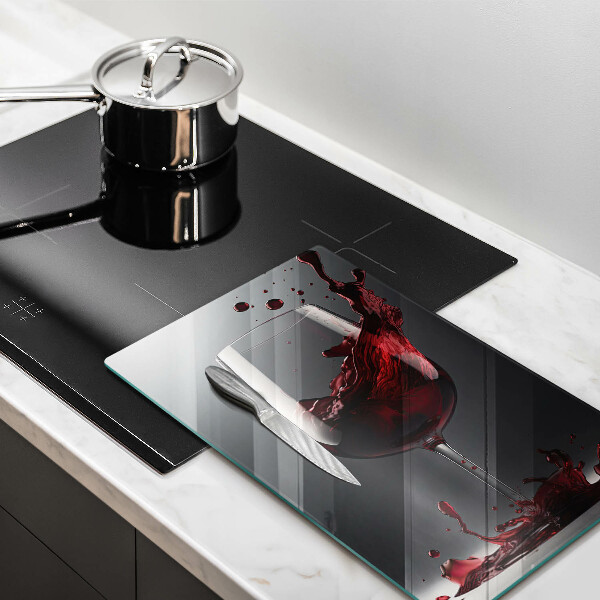 Chopping board glass Red wine in a glass