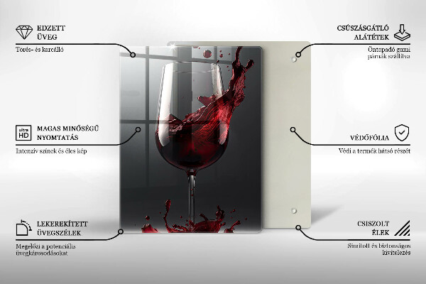 Chopping board glass Red wine in a glass