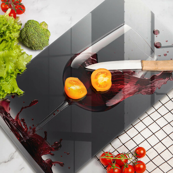Chopping board glass Red wine in a glass
