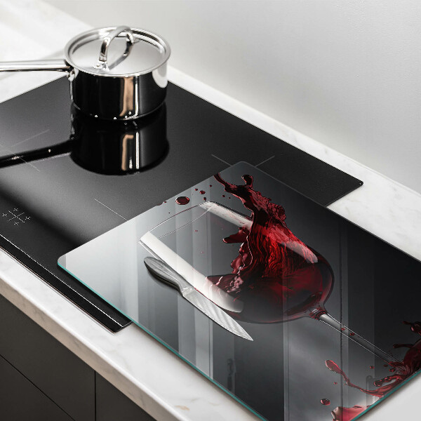 Chopping board glass Red wine in a glass