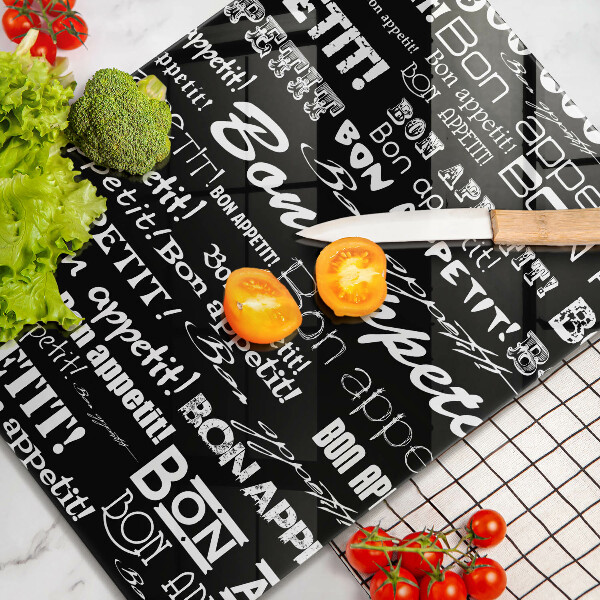 Chopping board glass Kitchen text Bon Appetit