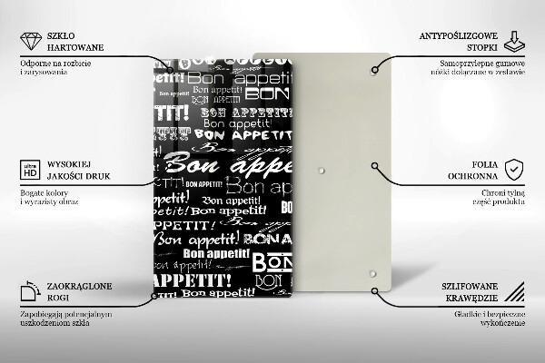 Chopping board glass Kitchen text Bon Appetit