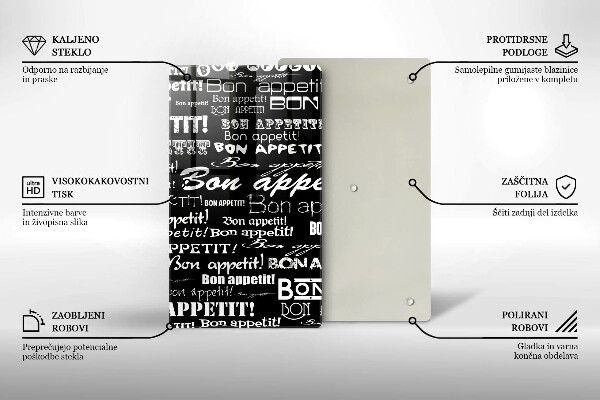 Chopping board glass Kitchen text Bon Appetit
