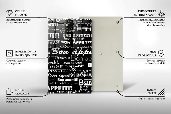 Chopping board glass Kitchen text Bon Appetit