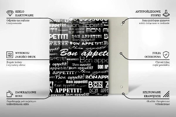 Chopping board glass Kitchen text Bon Appetit
