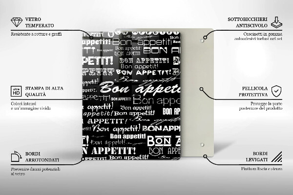 Chopping board glass Kitchen text Bon Appetit