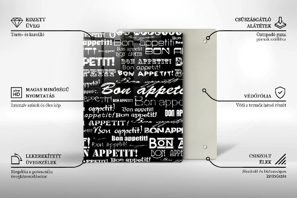 Chopping board glass Kitchen text Bon Appetit