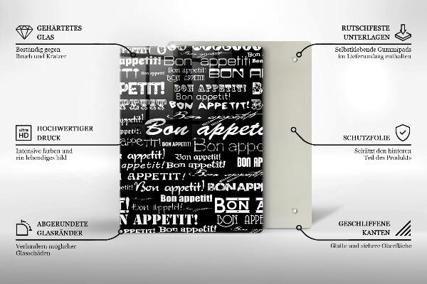 Chopping board glass Kitchen text Bon Appetit