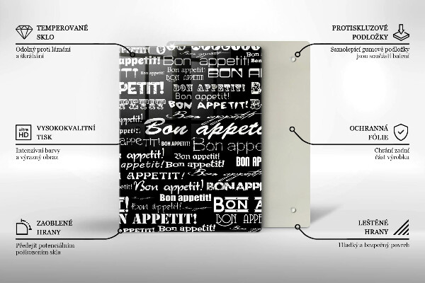 Chopping board glass Kitchen text Bon Appetit