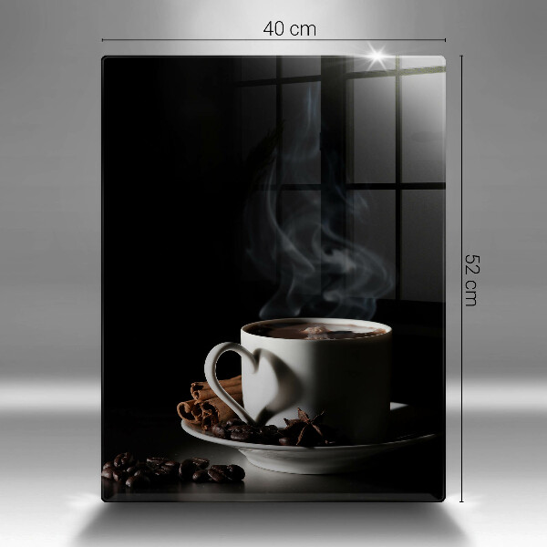 Chopping board glass A cup of hot coffee