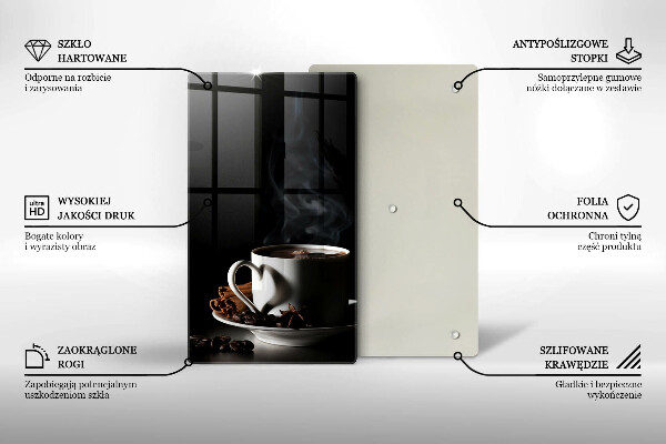 Chopping board glass A cup of hot coffee