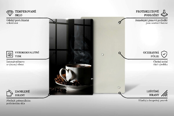 Chopping board glass A cup of hot coffee