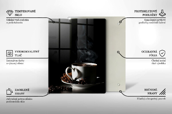 Chopping board glass A cup of hot coffee