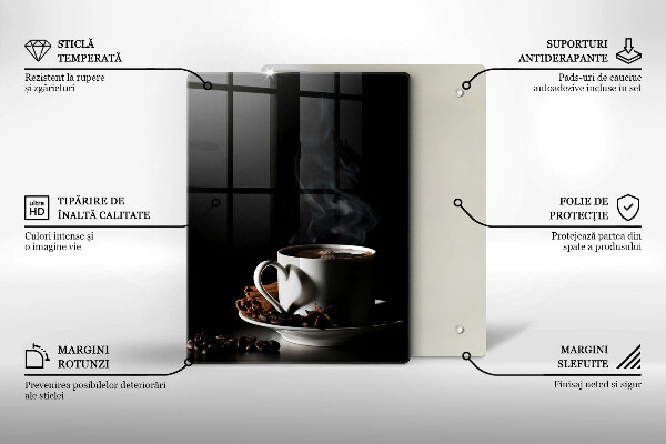 Chopping board glass A cup of hot coffee
