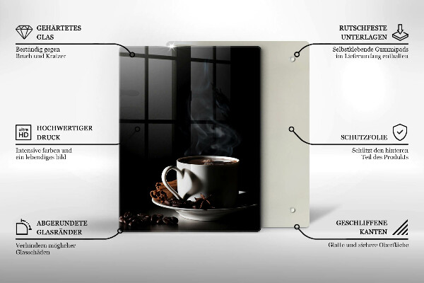 Chopping board glass A cup of hot coffee