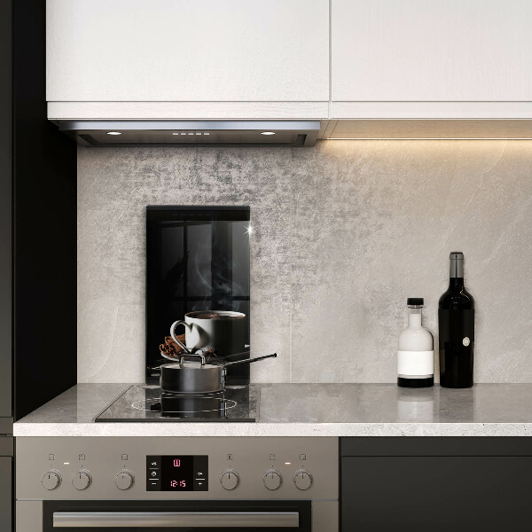 Chopping board glass A cup of hot coffee