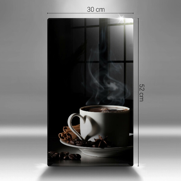 Chopping board glass A cup of hot coffee