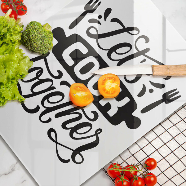 Chopping board glass The inscription Let's Cook Together