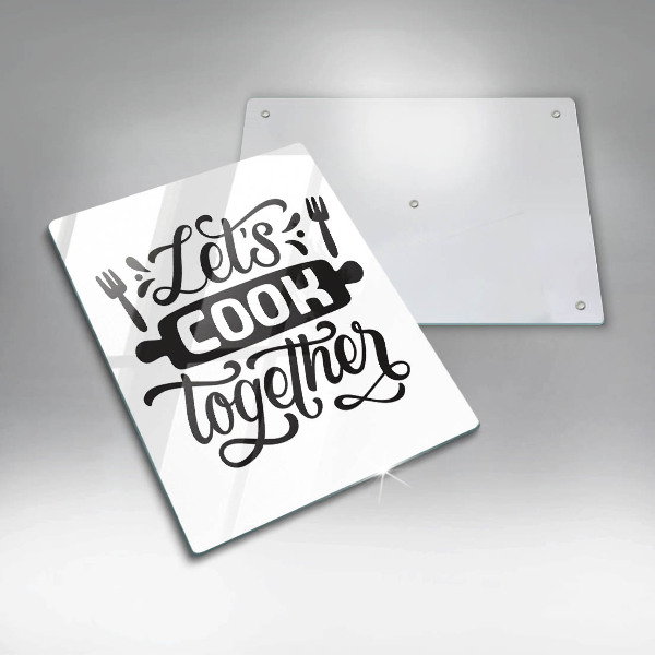 Chopping board glass The inscription Let's Cook Together