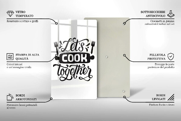 Chopping board glass The inscription Let's Cook Together