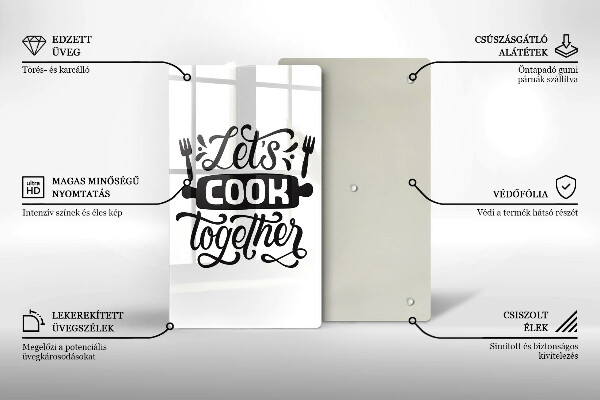 Chopping board glass The inscription Let's Cook Together