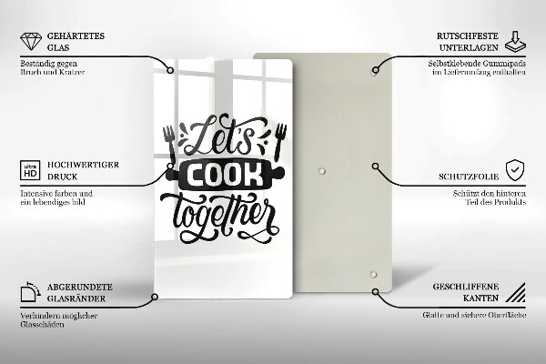 Chopping board glass The inscription Let's Cook Together