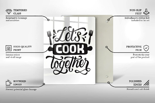 Chopping board glass The inscription Let's Cook Together