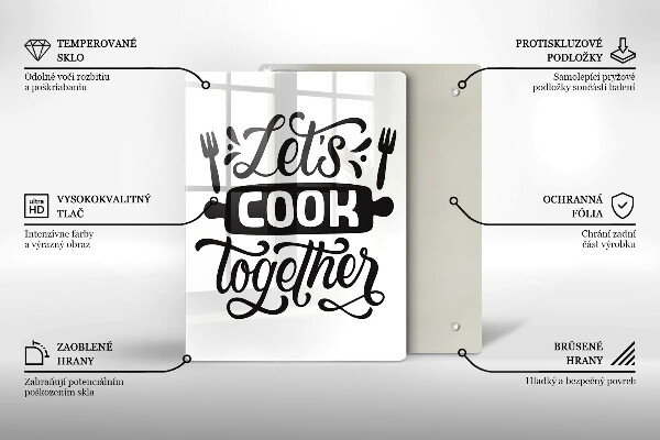 Chopping board glass The inscription Let's Cook Together