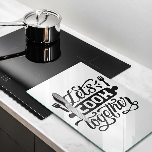Chopping board glass The inscription Let's Cook Together