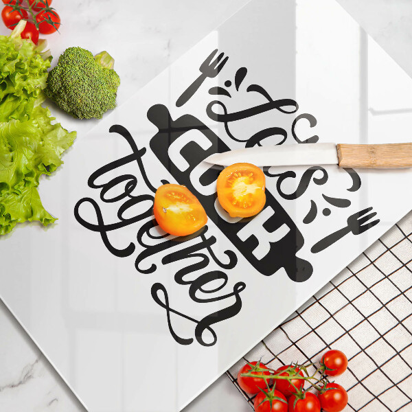 Chopping board glass The inscription Let's Cook Together
