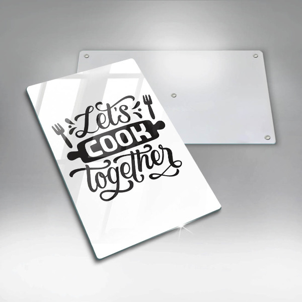 Chopping board glass The inscription Let's Cook Together