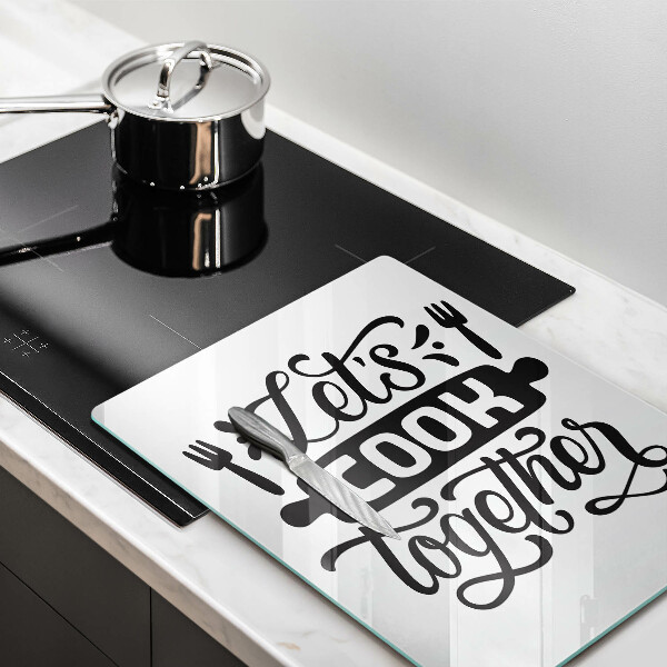 Chopping board glass The inscription Let's Cook Together