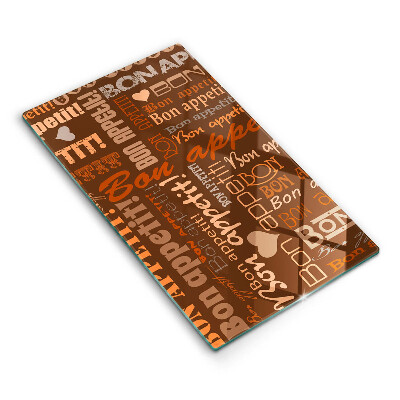 Chopping board glass Text Bon Appetit